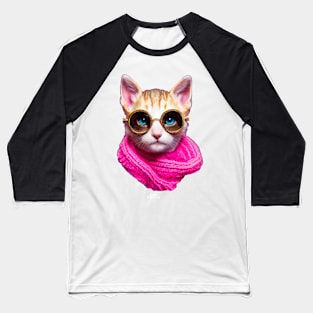 Cat with scarf and glasses Baseball T-Shirt